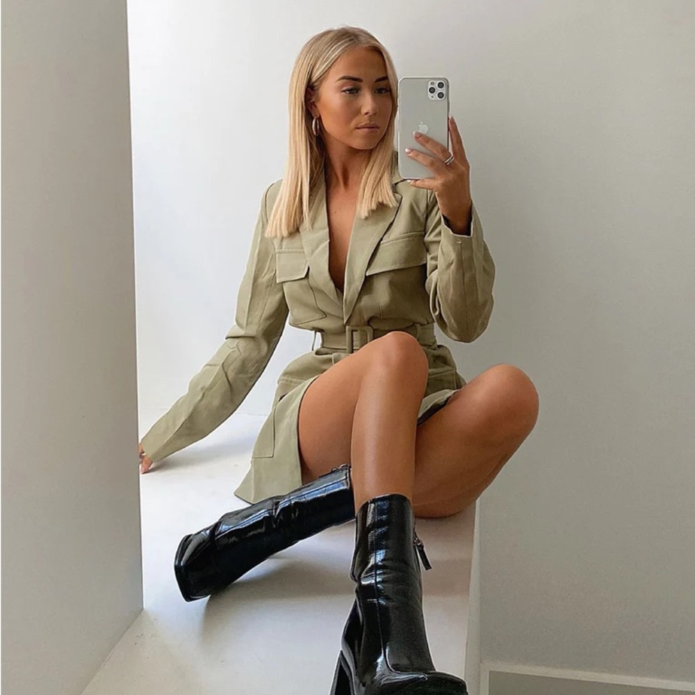 Lioness Olive Utility Long Sleeve Mini Dress